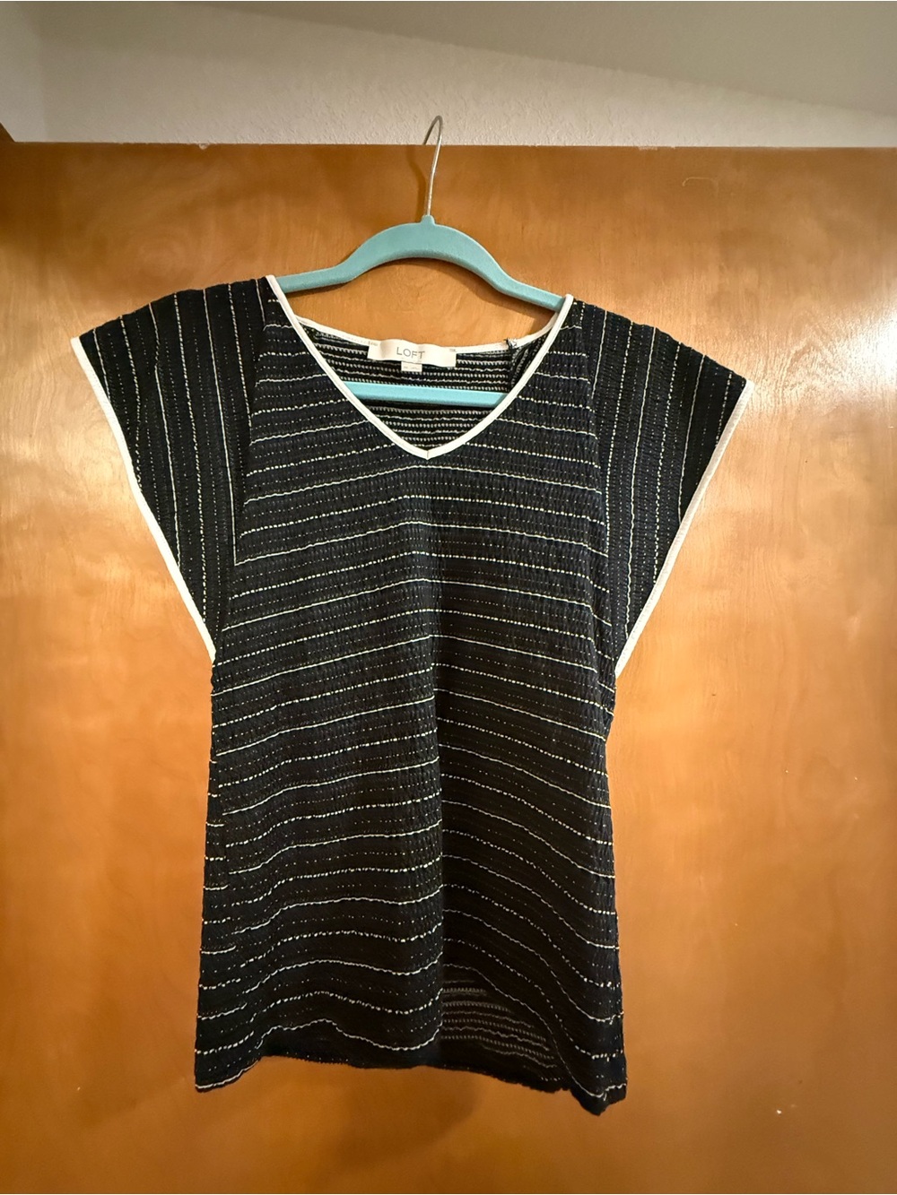 LOFT Black Striped V-Neck Tunic with White Trim NWOT never worn